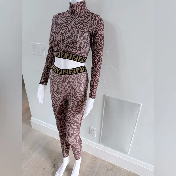 Fendi Geometric Matching Leggings Set - Brown and Black size XS/S - Picture 8 of 16